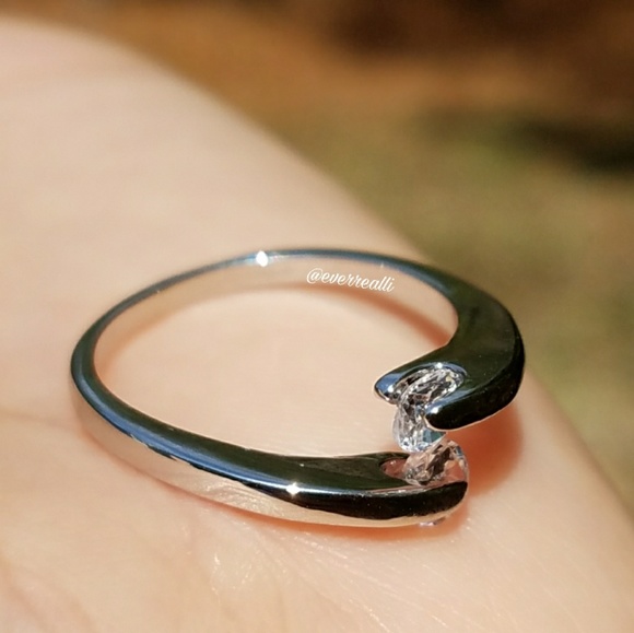 Silver Double Round Crystal Adjustable Open Ring - Picture 4 of 4